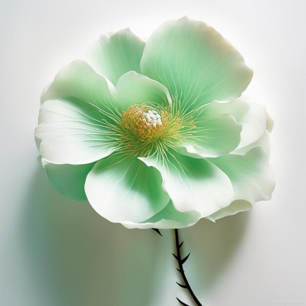 una flor con pétalos verdes y blancos y un centro amarillo