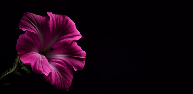 Flor de petunia rosa oscuro en fondo negro