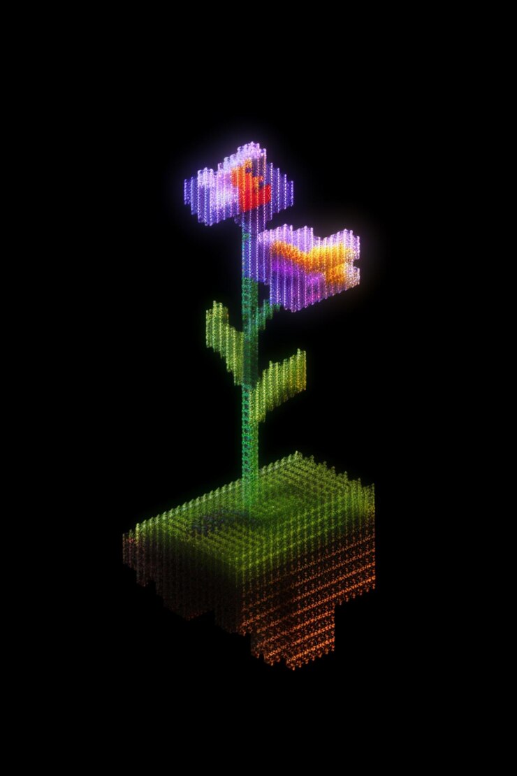 Foto flor de píxel con un fondo negro generativo ai