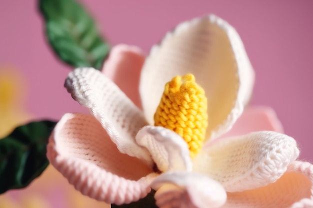 Una flor de plástico con una flor amarilla encima.