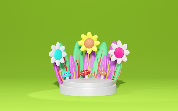 Flor de podio con fondo verde Ilustración 3D