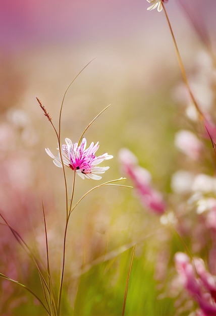 Flor de pradera con tallo delgado y hierba verde para flores de papel tapiz