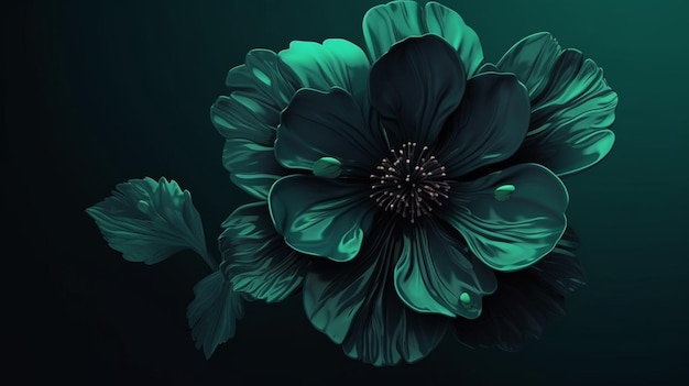 Flor preta e verde em um backgroundgenerative ai escuro