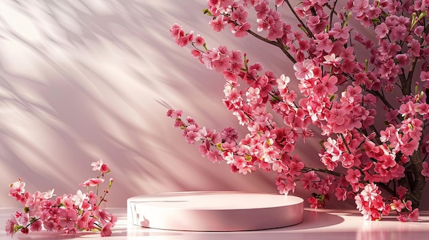 Flor de primavera 3D Podium en rosa con fondo floral