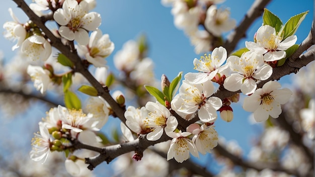 Foto la flor de la primavera de cerca con el fondo del cielo azul