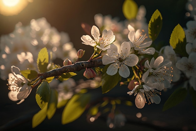 Flor de primavera. Hermosa rama de árbol de flores. Árbol de ramas frescas de primavera con flores AI generativa