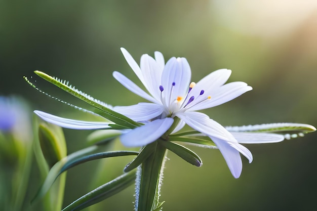 una flor con puntos azules