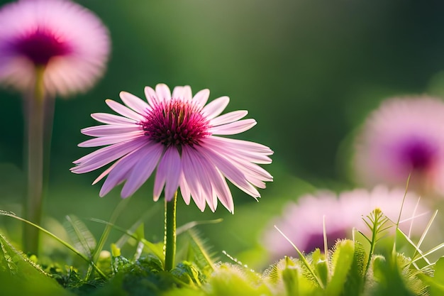 una flor púrpura y blanca con la palabra margarita en la parte inferior.