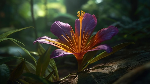 Una flor púrpura en el bosque