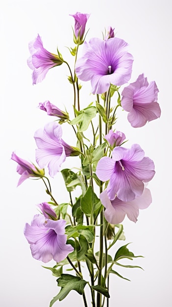 Foto flor púrpura de campanula officinalis sobre un fondo blanco