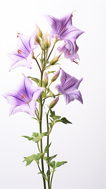 Foto flor púrpura de campanula officinalis sobre un fondo blanco