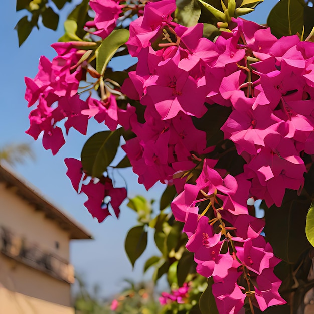 una flor púrpura está colgada de un árbol