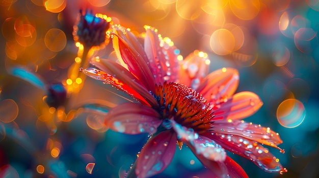 una flor púrpura con gotas de agua en ella