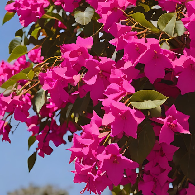 una flor púrpura con hojas verdes y flores rosadas