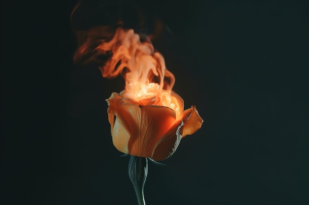 Una flor que arde con llamas sobre ella.