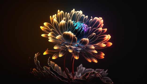 Una flor que brilla en la oscuridad Fotografía brillante de luz Foto generada por IA