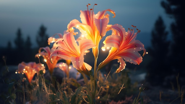 Foto flor que florece en el fondo de la luz del sol