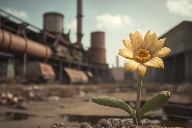 Una flor que florece en tierra firme