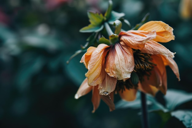 Foto una flor que se marchita una metáfora para la disminución gradual del optimismo y la alegría frente a la persistente injusticia