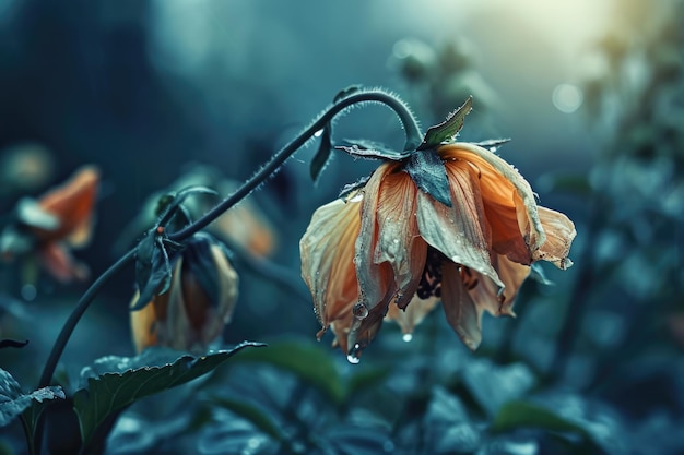 Una flor que se marchita una metáfora para la disminución gradual del optimismo y la alegría frente a la persistente injusticia