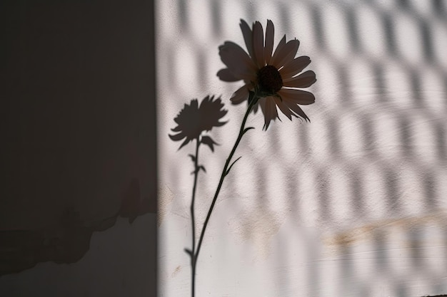 Una flor que proyecta una sombra sobre una pared blanca IA generativa