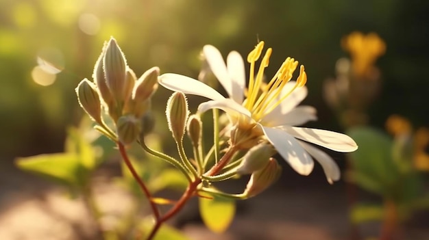 Flor de raíz de regaliz bellamente florecida con fondo natural IA generativa