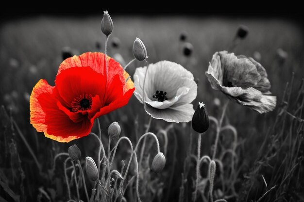 Foto flor roja en blanco y negro