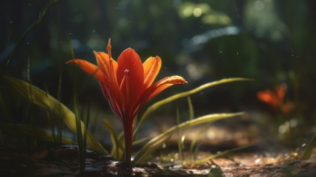Una flor roja en el bosque