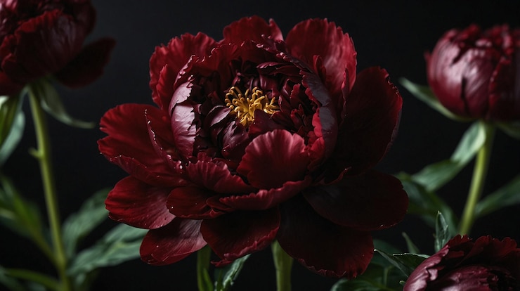 una flor roja con un centro amarilo y un centro amarillo