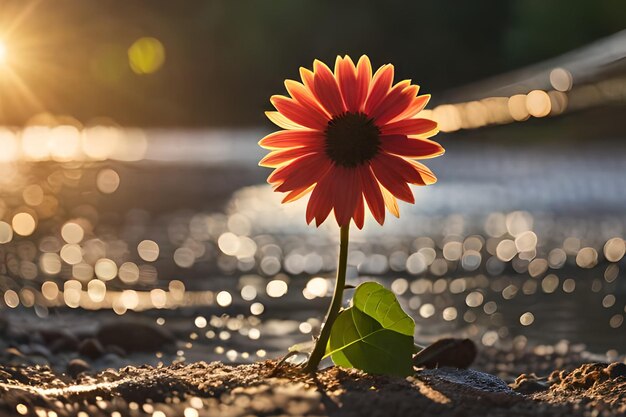 Foto una flor roja está creciendo en la arena.