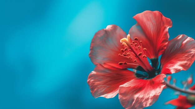 Una flor roja con un fondo azul