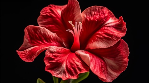 Una flor roja con un fondo negro