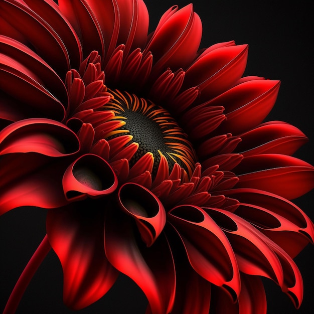 Una flor roja con un fondo negro