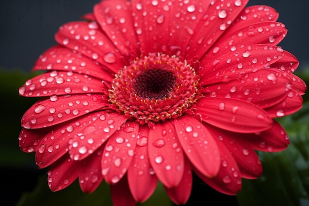una flor roja con gotas de agua en ella