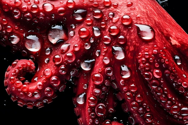 Foto una flor roja con gotas de agua en ella