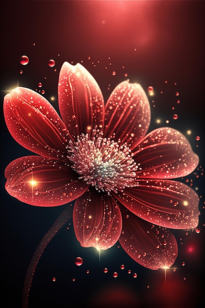 Flor roja con gotas de agua sobre ella generativa ai.