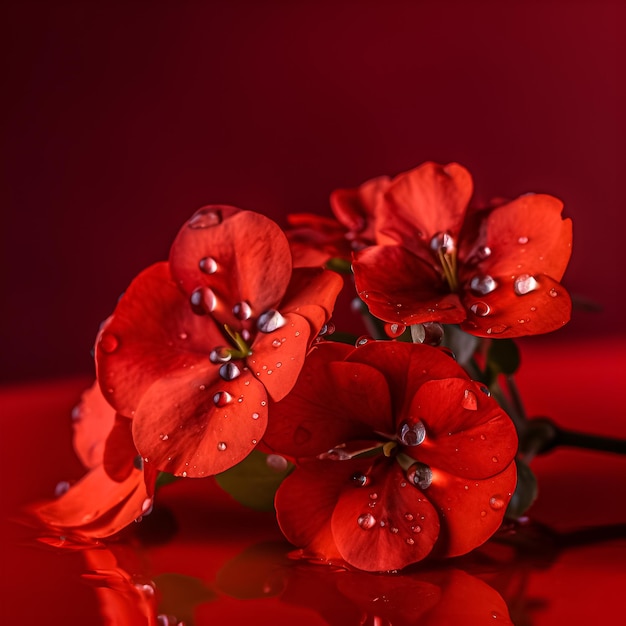 Una flor roja con gotas de agua