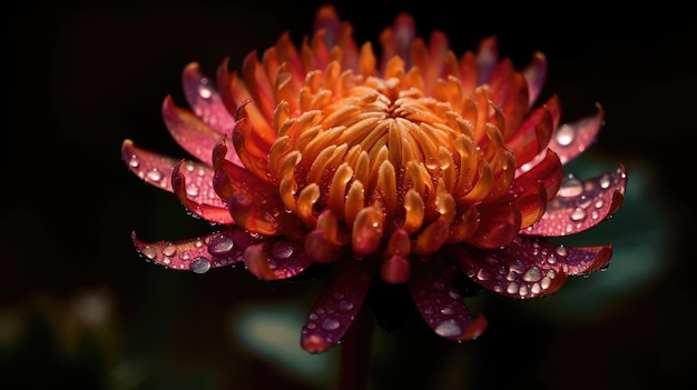 Una flor roja con gotas de lluvia