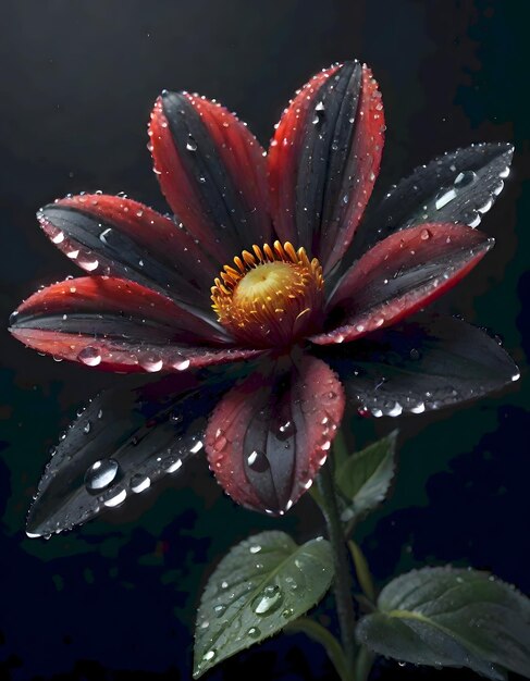 Flor roja con gotas de rocío IA generativa