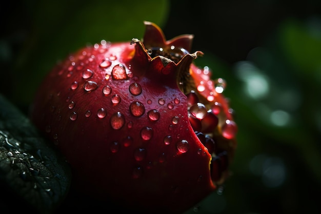 Una flor roja con gotitas de agua