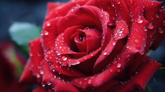 Una flor roja con gotitas de agua