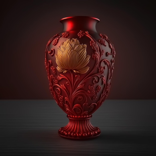 Foto flor roja en jarrón rojo granate decorado con estilo fabergé