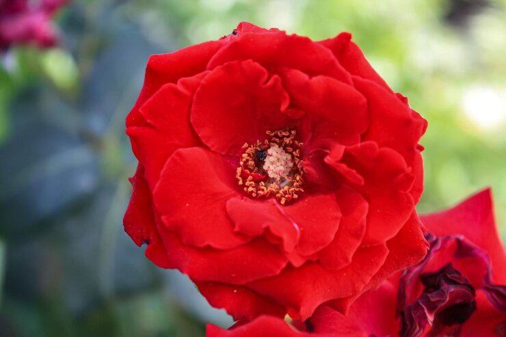 una flor roja con el número 3 en ella