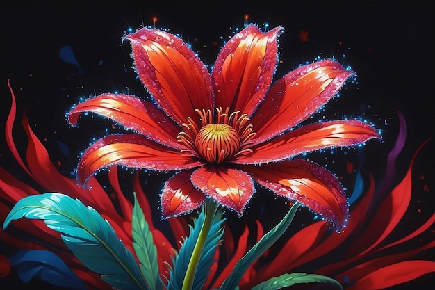 Flor roja con pintura psicodélica