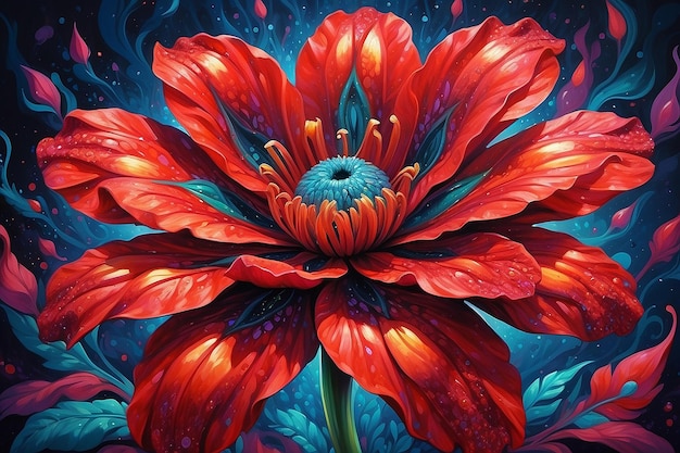 Flor roja con pintura psicodélica
