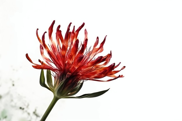 Una flor roja sobre un fondo blanco.