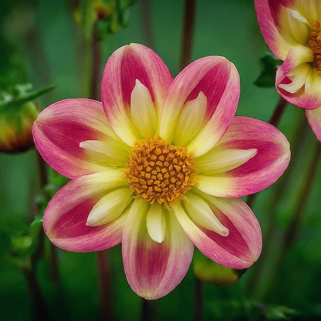 una flor rosa y amarilla con un centro amarillo