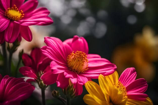 Foto una flor rosa y amarilla está en la esquina de una imagen