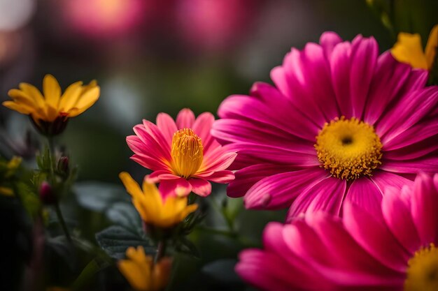 Foto una flor rosa y amarilla está en la esquina de una imagen