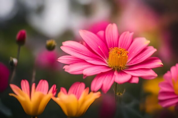 Foto una flor rosa y amarilla está en la esquina de una imagen